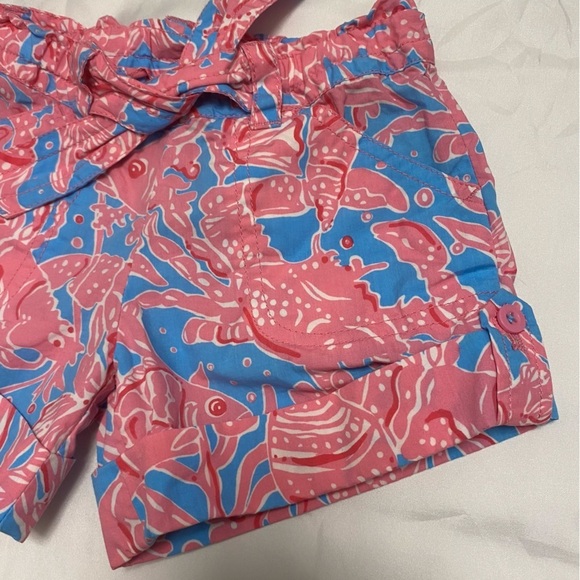 LILLY Pulitzer Girls Shorts Button Tab Blue Pink Crabs Lobsters Fish Ocean Sea - Picture 5 of 11